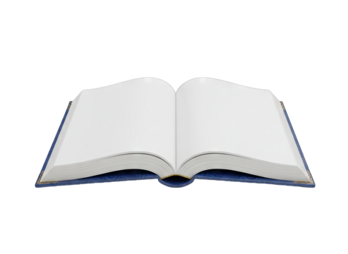 Open blank book with white pages on a black background representing knowledge and learning with soft shadows and a minimalist style