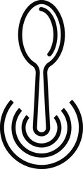 Black outline icon of an upright spoon with concentric ripples at its base, symbolizing taste, flavor, or culinary experience