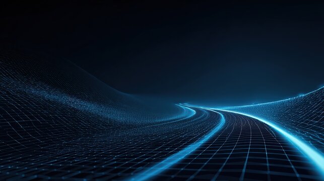 An abstract digital rendering of a road winding into the unknown, representing the concept of innovation. ..Created with Generative AI, not depicting real subjects.