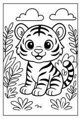An adorable baby tiger coloring page for young artists to unleash their creativity and enjoy a wild jungle adventure