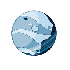 Stylized Blue Planet with Light and Dark Shading and Visible Craters Against a White Background Pixel Art Style