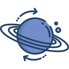 Stylized Blue Planet With Rings Rotating In Space With Small Moon And Stars Vector Illustration