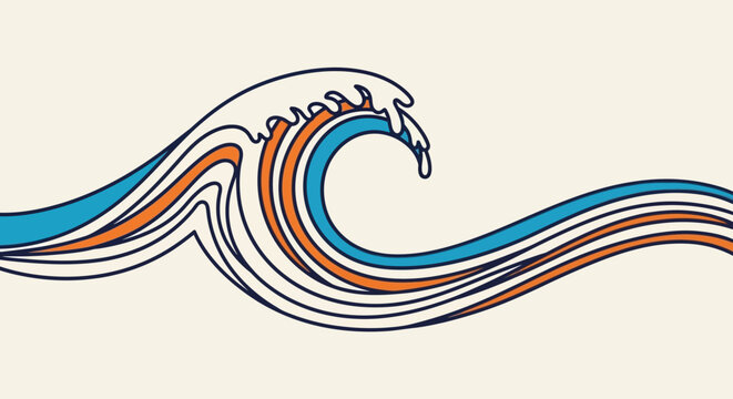 Stylized ocean wave illustration with retro color palette.
