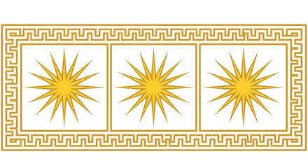 Golden starburst pattern with meander border greek key design vector illustration design element for print 100