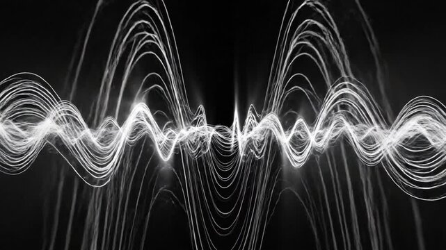 Dynamic luminous arcs pulse against pure black negative space creating dimension