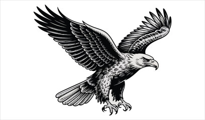Dynamic Engraving Style Flying Eagle in Attacking Pose Vector Illustration
