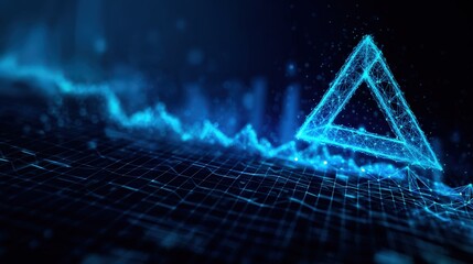 A captivating abstract digital rendering, featuring a glowing blue polygonal triangle symbol, the focal point of the art. ..Created with Generative AI, not depicting real subjects.