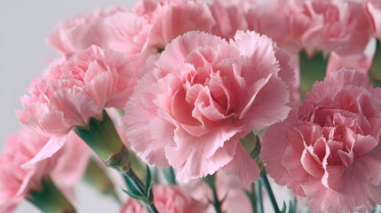 Close-up of a beautiful bouquet of pink carnations with delicate petals.