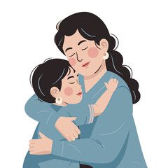 Obraz premium Tender Embrace Between Mother And Child Depicting Maternal Love And Bonding With Closed Eyes And Soft Features In Blue Clothing With A Transparent Background