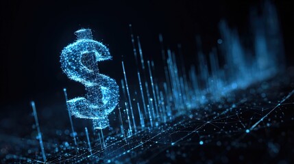 An illuminated dollar sign amidst a dynamic digital landscape, illustrating the concepts of financial technology and the global economy. ..Created with Generative AI, not depicting real subjects.