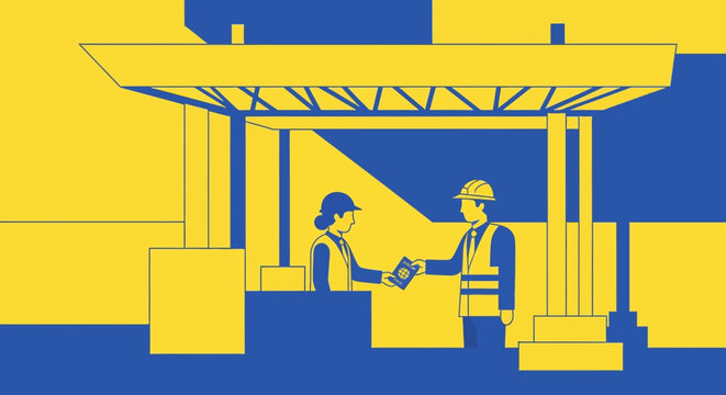 Construction Site Meeting: Engineers Discussing Plans Under Shelter.