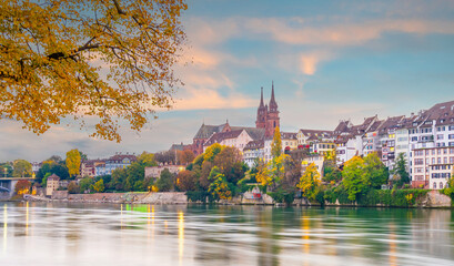 Naklejka premium Old town Basel city skyline, city scape of Switzerland