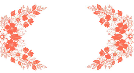 Floral Wreath Border Design with Orange Flowers and Leaves.
