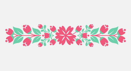 Elegant Floral Divider with Pink Blooms and Green Leaves.
