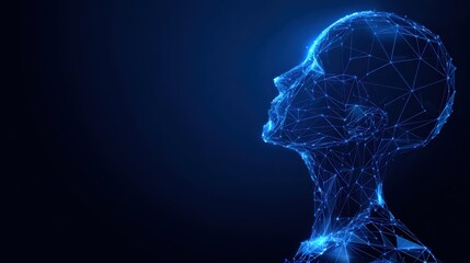 A captivating 3D rendering illuminates a human head composed of interconnected nodes, floating in a deep, dark space. ..Created with Generative AI, not depicting real subjects.