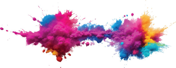 Colorful powder explosion vibrant holi festival celebration abstract design element on white background