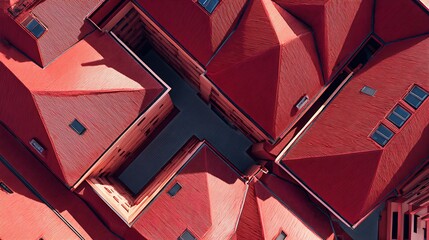 Obraz premium Looking Down at Red Roofs Pattern Creating Urban Architectural Abstract