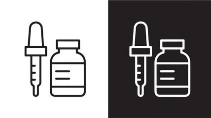 Obraz premium Dropper and bottle line icon simple vector illustration for medical or pharmaceutical design isolated on white and black background