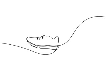Continuous one line drawing of a modern running shoe, symbolizing dynamic movement and fitness.