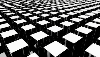 Fototapeta premium Abstract geometric pattern of white squares on black structures