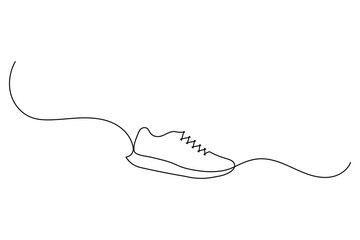 Continuous one line drawing of a running shoe, simple minimalist sport footwear design art