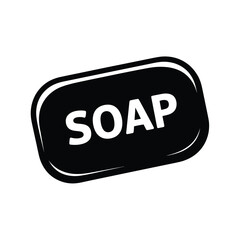 Black bar of soap with the word soap written in white