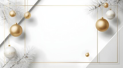 golden christmas background with christmas balls and fir branches background