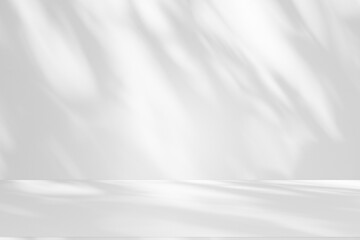 Fototapeta premium Wall interior background, studio and backdrops show products.with shadow from window color white and grey. background for text insertion and presentation product 