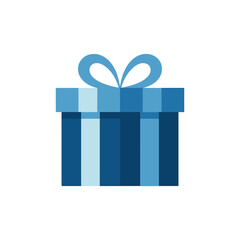 Blue striped gift box with ribbon and bow