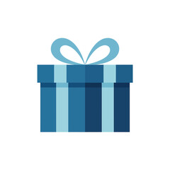 Blue striped gift box with ribbon and bow