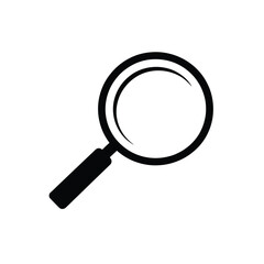 Simple black silhouette of a magnifying glass on a white background