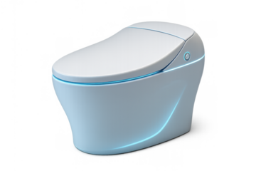 Smart toilet with blue light detailing modern bathroom technology and hygienic bidet functions