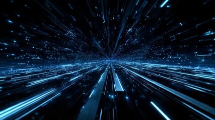 Abstract blue light trails moving fast through a dark digital space - Powered by Adobe