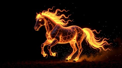 Fiery horse galloping through starry night