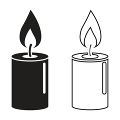 Vector graphic of burning candles: solid fill and outline, embodying light, peace, spirituality, remembrance.