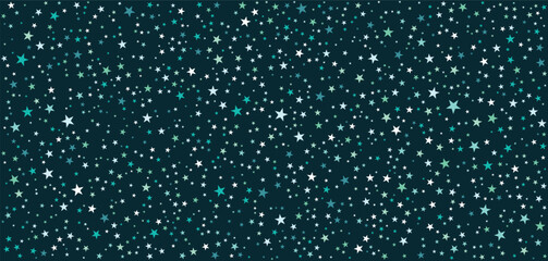 Starry Night Sky Pattern on Dark Teal Background. White and Light Blue Stars for Astronomy Decor, Space-Themed Wallpaper, Galaxy Graphics, Educational Projects, and Celestial Design Concepts