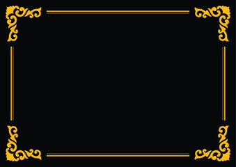 Elegant gold ornament frame corners on a plain black background, creating a classic and sophisticated border for text or images, suitable for invitations, certificates, or decorative framing