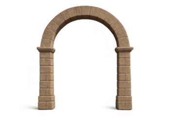 Stone archway with a classic design structure, providing an ancient entrance or portal in architecture, isolated on transparent background
