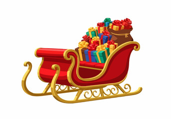 Christmas sleigh loaded with presents vector illustration isolated on white background holiday shopping delivery concept