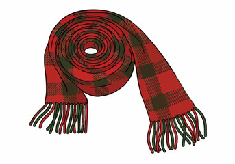 Rolled plaid scarf vector illustration christmas winter fashion accessory isolated graphic element
