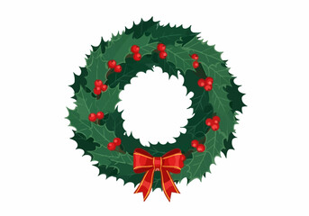 Traditional holly christmas wreath vector illustration isolated design element for seasonal decoration and winter holiday marketing