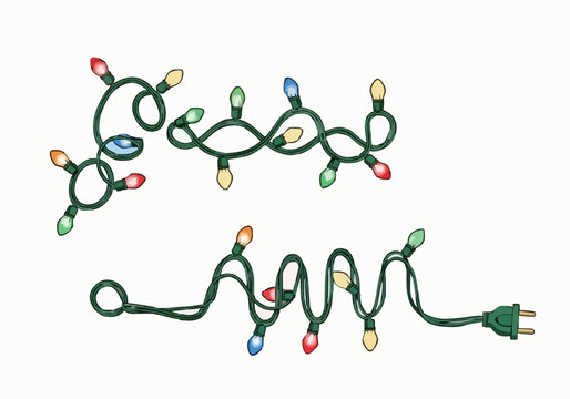Tangled christmas string lights vector illustration isolated holiday season decoration element design resource
