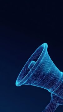 An eye-catching digital rendering of a megaphone, rendered in a striking array of blue wireframe, emerging from a dark void.  ..Created with Generative AI, not depicting real subjects.