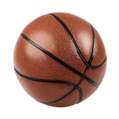 Close up of a textured brown basketball with black seams on a black background sport game, Png On White Background, Isolated on Transparent Background, Cut Out