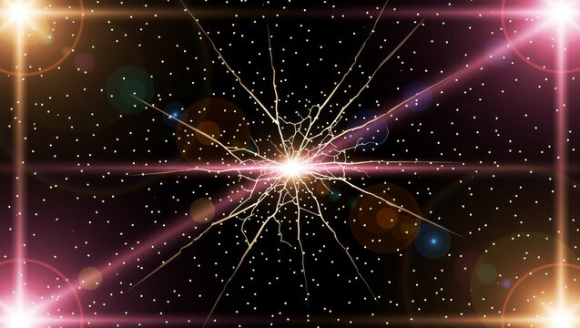Radiant light explosion with star particles and cosmic rays