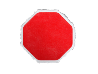Torn red octagon piece of paper on transparent background