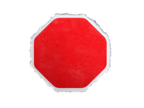 Torn red octagon piece of paper on transparent background