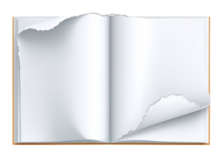 Open book with torn white pages on a transparent background