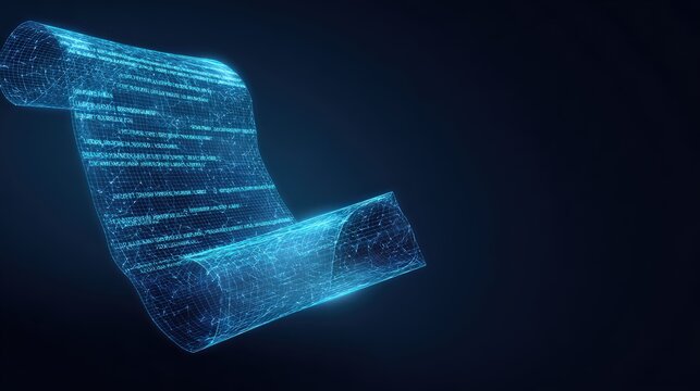 A digital blueprint of complex data streams elegantly unfolds against a futuristic background. ..Created with Generative AI, not depicting real subjects.