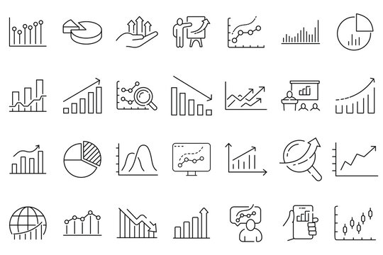 Growth graphs chart icon vector set. Collection for  bar graph, chart, info graphic, data statistic analytics, data elements, business. Chart bar graph increase and decrease icon. Vector Illustration